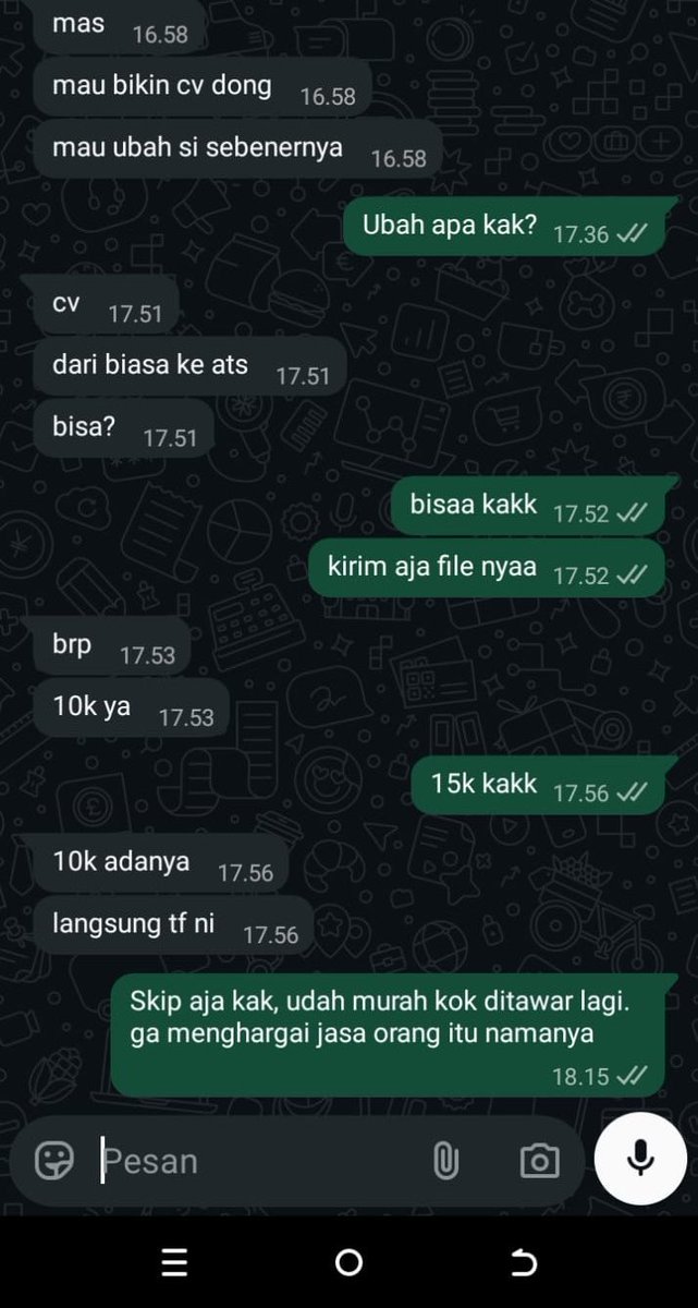 vigalvv's tweet photo. no no kayak gini yaa gais, jasa udah murah kok ditawar. kalau ga punya uang tuh kerjain sendiri https://t.co/wuSdWFZ75C