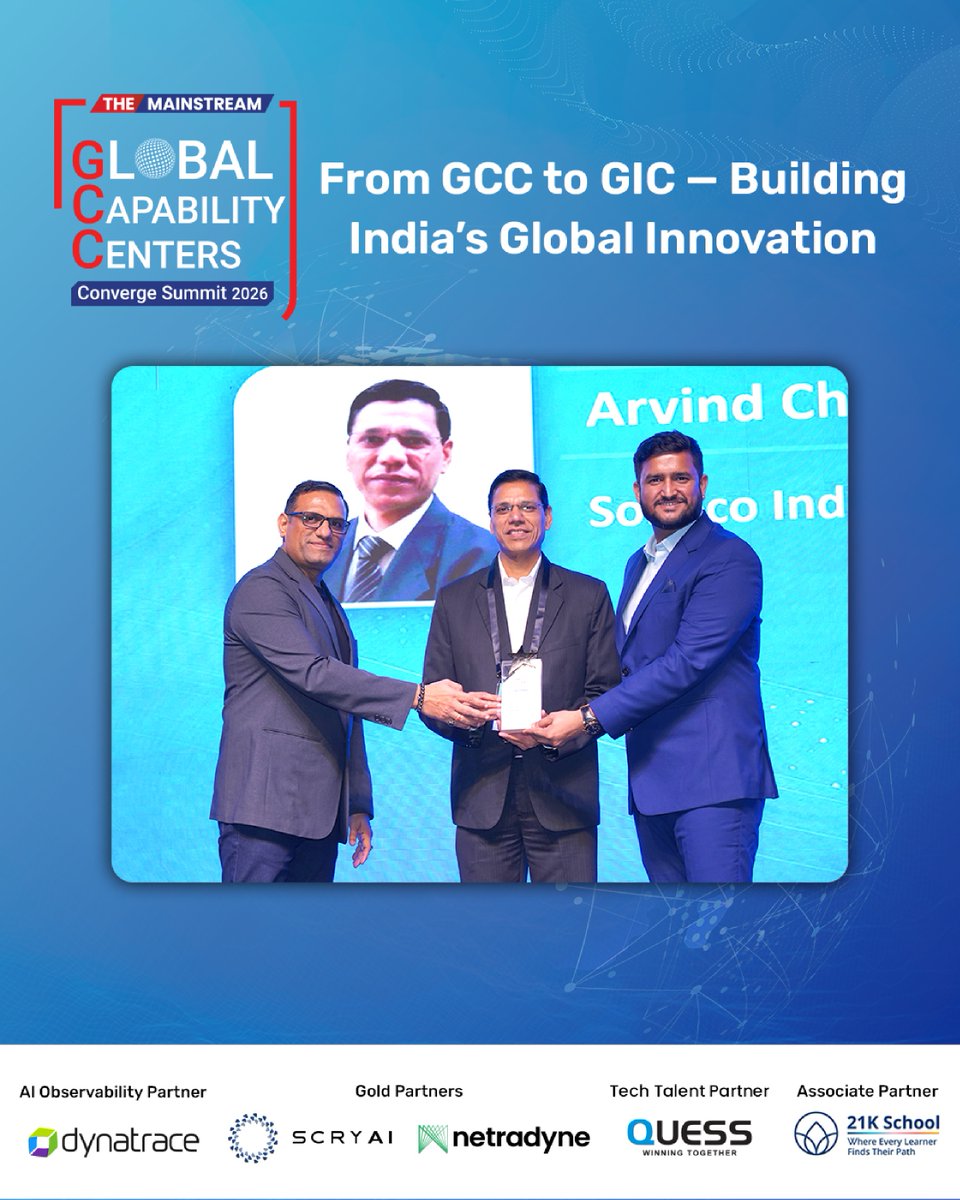 TheMainstream7's tweet photo. At GCC Converge Summit & Awards 2026, powered by #miniOrange and hosted by The Mainstream, Arvind Chittora, Sonoco India GCC was honored for his commitment to innovation, excellence and transformative leadership.
#TheMainstream #GCCConverge2026 #Awards #Innovation https://t.co/oMIbrhKUcW