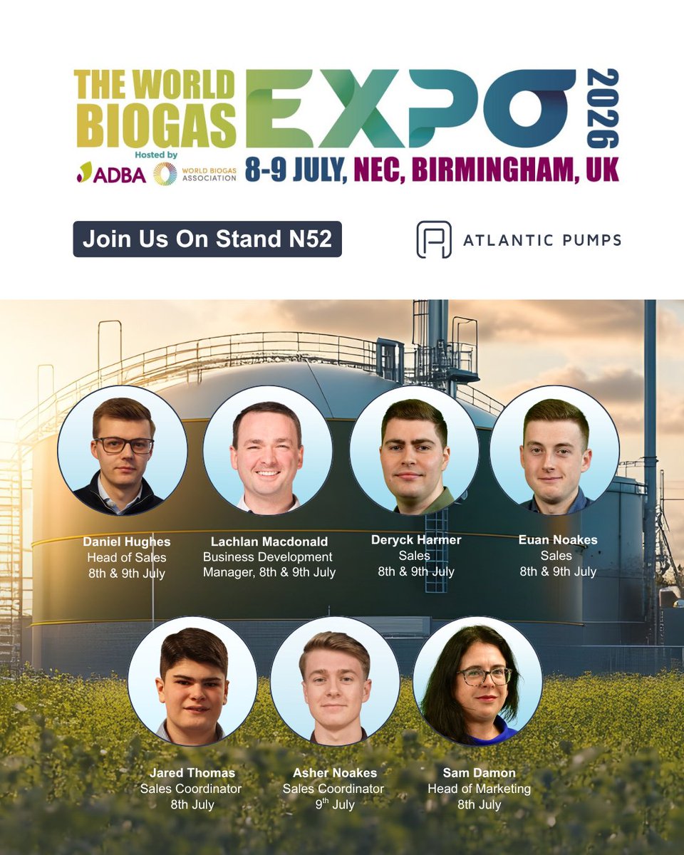 atlanticpumps's tweet photo. Join us next week at The World Biogas Expo 2026!

📍 Stand N52
📆 8th-9th July
🌍 NEC, Birmingham

🔗 Learn more about the event: https://t.co/Sprrq5Cqc0

See you there!

#AtlanticPumps #WorldBiogasExpo2026 #WorldBiogasExpo26 #WorldBiogasExpo #AnaerobicDigestion #NECBirmingham https://t.co/SWLkq5ipEU
