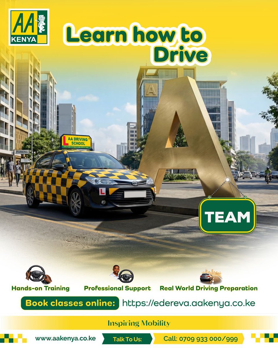 AAKenya's tweet photo. For 63 years, AA has been shaping safe and skilled drivers across generations. With a legacy of trust, modern training, and professional instructors, we remain the first choice for anyone ready to take the wheel. Book your classes online: https://t.co/8XVEp8KFRo
#AAniYetu https://t.co/7few5FkS2p