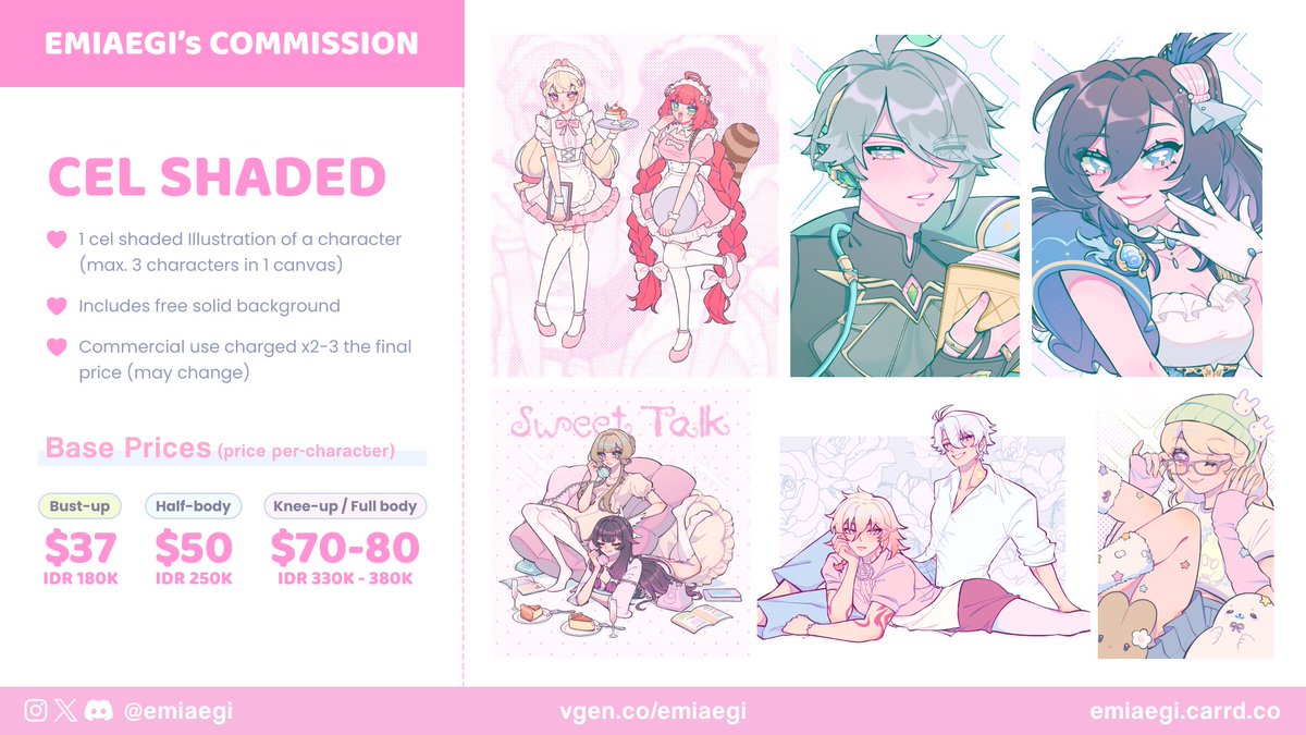 emiaegi's tweet photo. [💗&amp;🔁s are appreciated!]

🎀 EMIAEGI COMMISSION OPEN 🎀

hihii! my very first YCH service is up for both local and intl, other menus are also available for very limited slots :>

#VgenOpen #VgenComm 
(vgen link &amp; more menu ⬇️) https://t.co/wZ1foDNttf