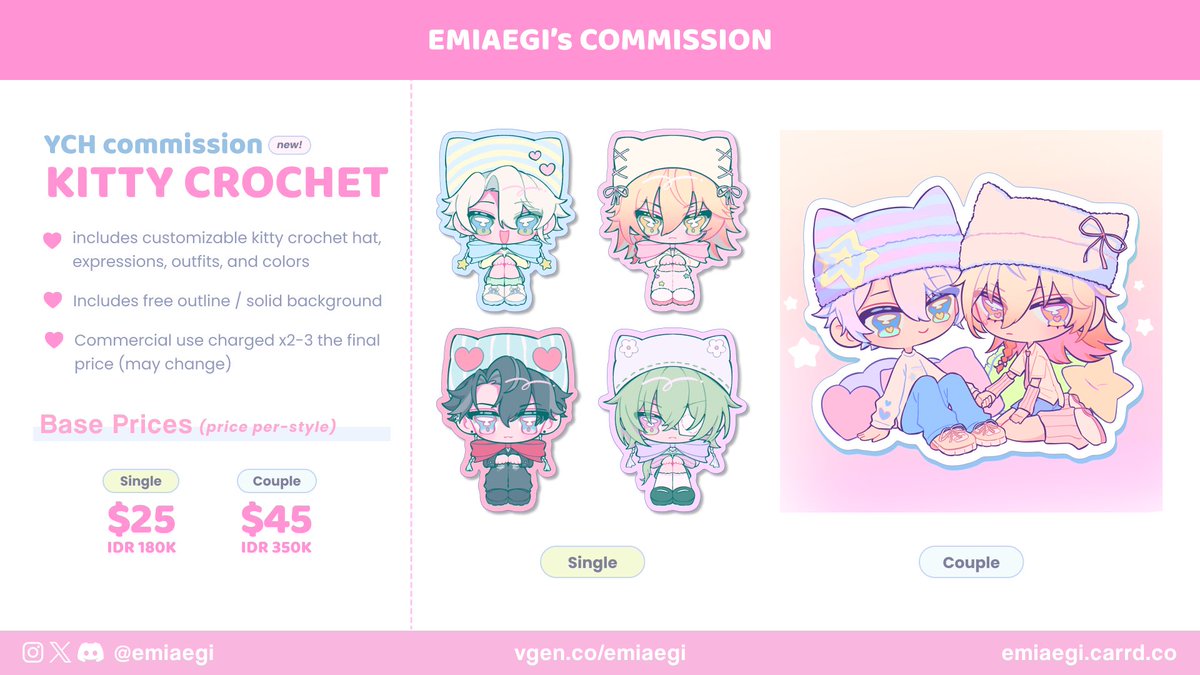 emiaegi's tweet photo. [💗&amp;🔁s are appreciated!]

🎀 EMIAEGI COMMISSION OPEN 🎀

hihii! my very first YCH service is up for both local and intl, other menus are also available for very limited slots :>

#VgenOpen #VgenComm 
(vgen link &amp; more menu ⬇️) https://t.co/wZ1foDNttf