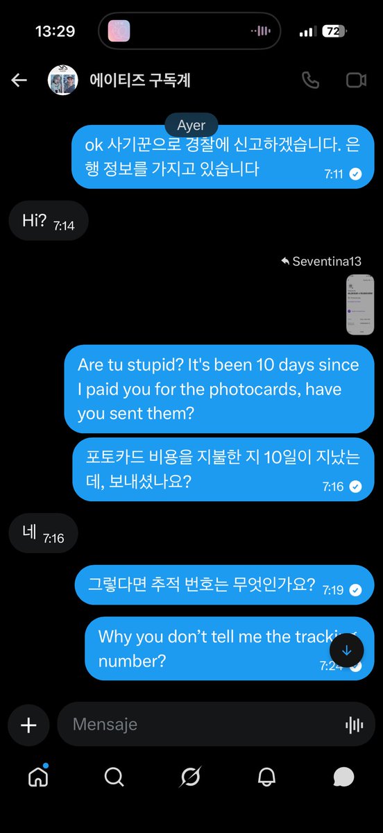 IriaPrez9's tweet photo. KOREAN SCAMMER DON’T BUY ‼️🚨🚨

@_10iouvnng

BANK: 3333294757318 카카오뱅크
NAME : 유하영

She doesn’t send the purchase, he doesn’t return the money and he answers laughing at people

그녀는 물건을 보내지 않고, 그는 돈을 돌려주지 않으며, 그는 사람들을 비웃으며 대답합니다 https://t.co/J3Z1wL10aA