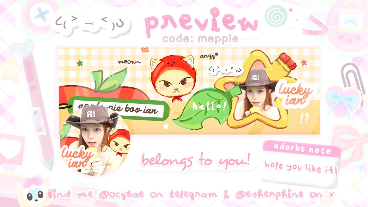 ESherphine's tweet photo. help retweet? maaci 🎀 ♡

hai, aku bawa layout ready stock STELLA, IAN, CARMEN &amp; YUHA ⭐️ 🍎 yang bisa kamu adopt dari sekarang melalui dm dengan harga 12k. free retext nick di ava dan header yap, yuk jajank! .. (˶>⩊<˶) <3 

#bealanja layout https://t.co/MALQm0bw1l