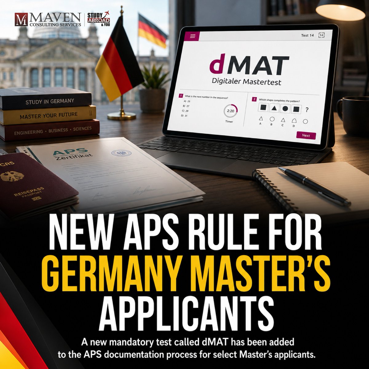MavenContact's tweet photo. Important Update for Germany Master's Aspirants!
Swipe for everything you need to know, including eligibility, test dates, and test centres.
💬 Comment "DMAT" to receive the complete eligibility guide.
#GermanyAdmissions #StudyInGermany #dMAT #APS https://t.co/mwgS4ctgRu