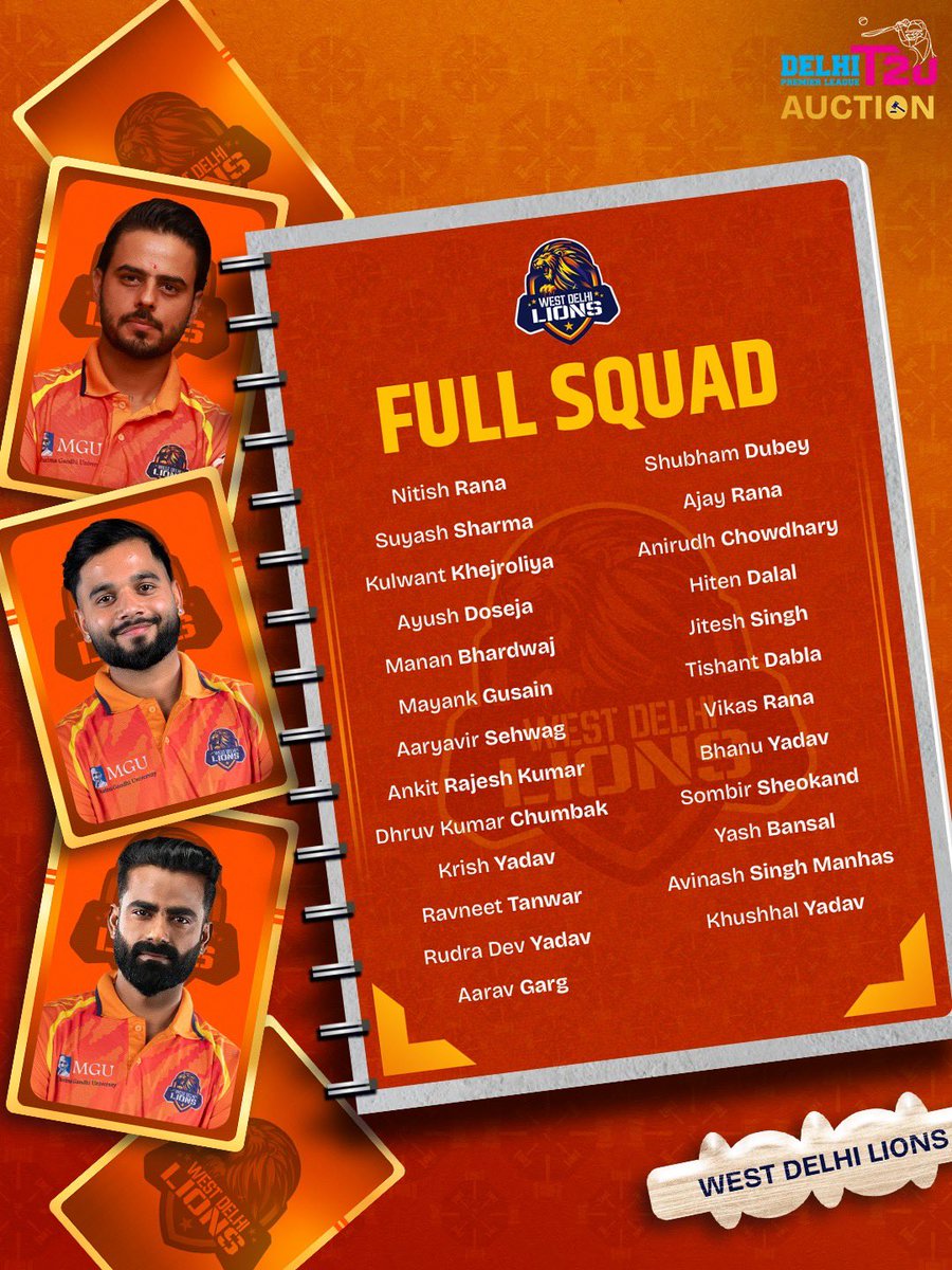 DelhiPLT20's tweet photo. The pride is complete ๐ช
The den is ready. Let the roar echo! ๐ฆ
#delhipremierleague #dpl #westdelhilions #dplauction #cricket https://t.co/hokKXke0BL