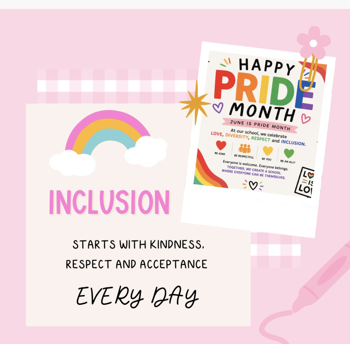 Alcester_EDI's tweet photo. Pride Month may be over, but kindness, respect, and inclusion never go out of season. 🌈 Every child deserves to feel seen, safe, and valued, every day. 💕 https://t.co/0eTViSGdNY