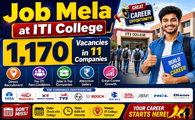 sakshibhavita's tweet photo. Job Mela at ITI College | 1,170 Vacancies in 11 Companies https://t.co/6pHcRJyNKH
#PlacementDrive #JobMela #JobFair #JobsinSeethampeta #LatestJobMela #JobsinAndhraPradesh #WalkinInterview #JobRecruitment #Jobs2026 https://t.co/ui455cfwSd