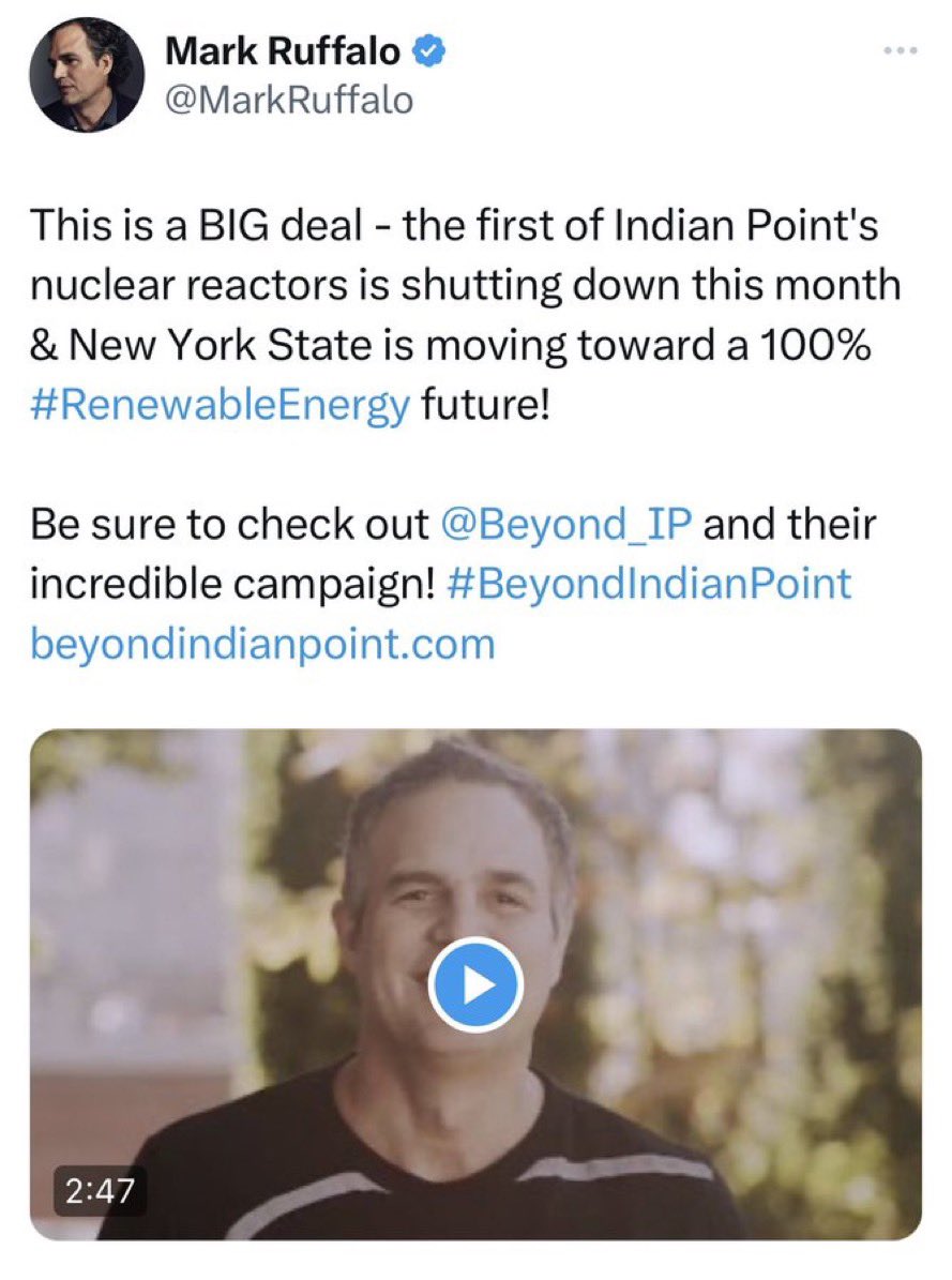 rossiadam's tweet photo. NYC had a nuclear power plant 36 miles away called Indian Point. 

It supplied carbon-free safe power that would mean no one would need to turn up their thermostats.

But it was closed in 2021 by the degrowth Death Cult. Now NYC relies on fossil fuels for 90% of its power 🫠 https://t.co/RvFAYyJm1u