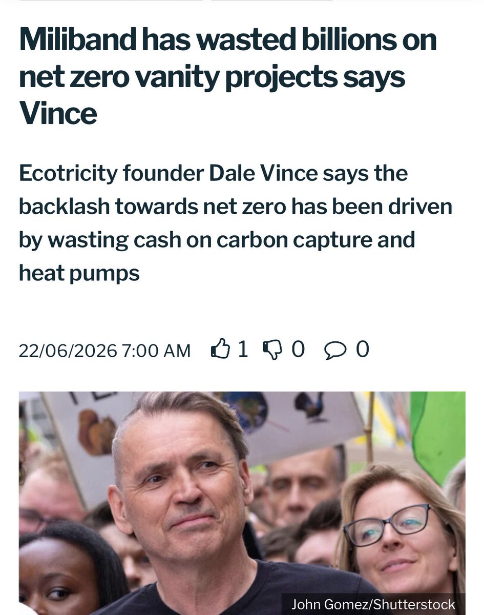 JamesMelville's tweet photo. “I think that the Department of Energy Security and Net Zero has wasted an awful lot of public money on things like carbon capture and storage and heat pump subsidies. Carbon capture doesn’t work anywhere in the world. There’s no benefit to our country, and we absolutely shouldn’t be doing it.”

~ Dale Vince.
