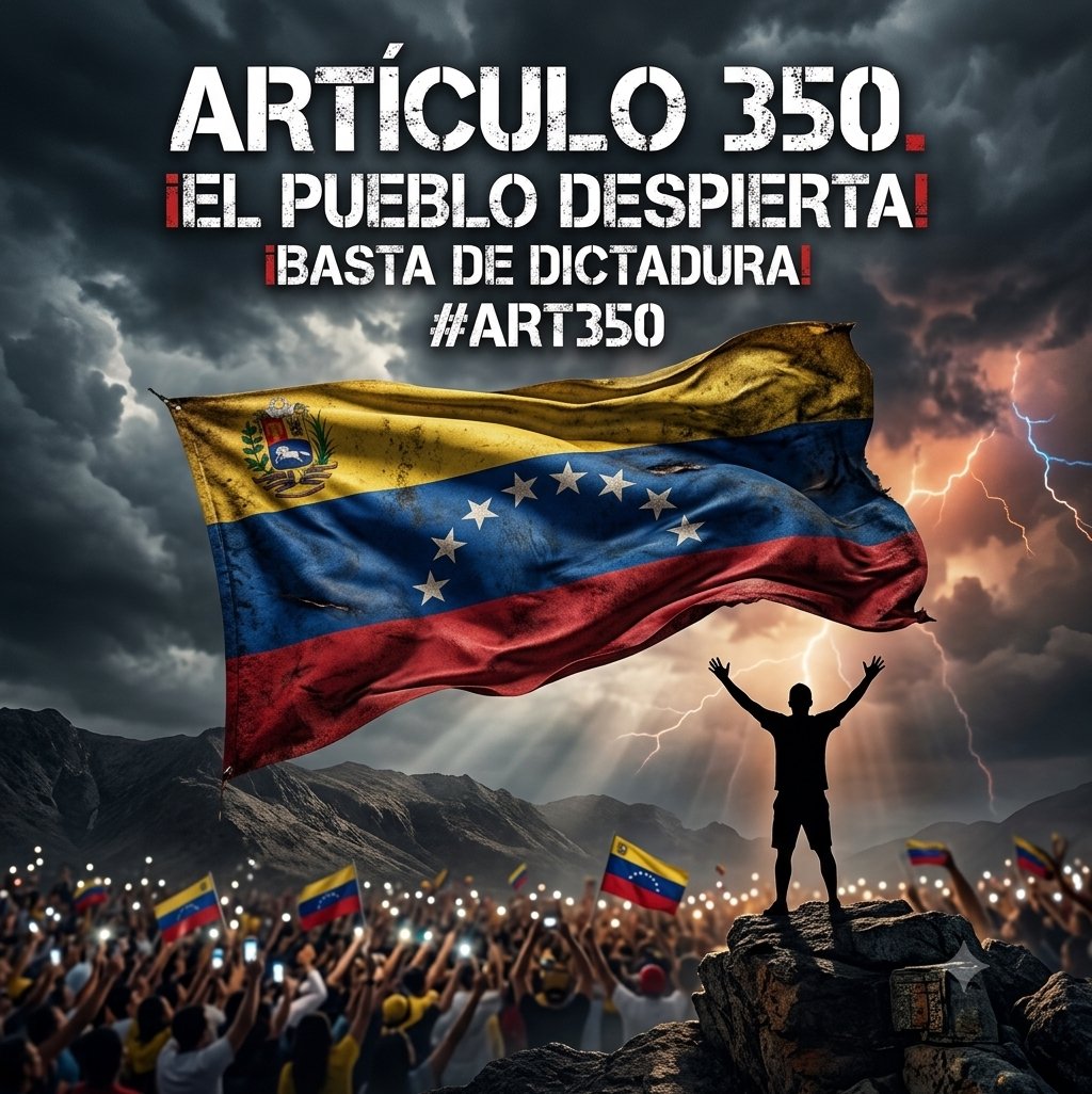 sanchezac1961's tweet photo. El silencio es complicidad. El Artículo 350 no es una teoría, es un mandato. ¡El pueblo de Venezuela ha despertado y no aceptaremos menos que nuestra Libertad! #Art350 #Resistencia #NiOlvidoNiPerdon @usembassyve @USAenEspanol @SenRickScott @MarioDB @RepMariaSalazar @RepCarlos https://t.co/abqZZrGqge