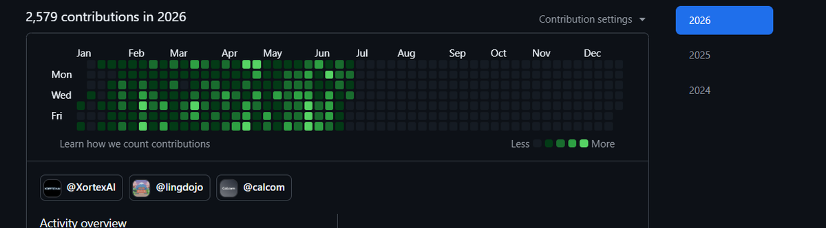 john23ee's tweet photo. Half the year gone, GitHub graph looking better than my actual life rn.
Built a collab code editor with CRDTs + WebRTC just to understand how Google Docs sync works.Learned Go and Rust for no real reason except I wanted to.
Let's see how the next half of the year goes. https://t.co/mhoTf8tpfn