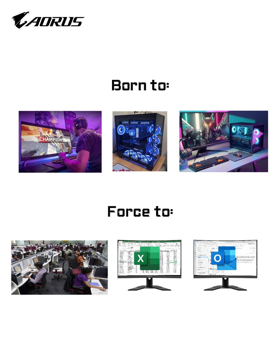 Aorus_IN's tweet photo. Born to: Game at Ultra Settings
Forced to: 📊 Excel sheets
#GIGABYTE #AORUS #indiangaming #memes https://t.co/iMiQv2FDaO