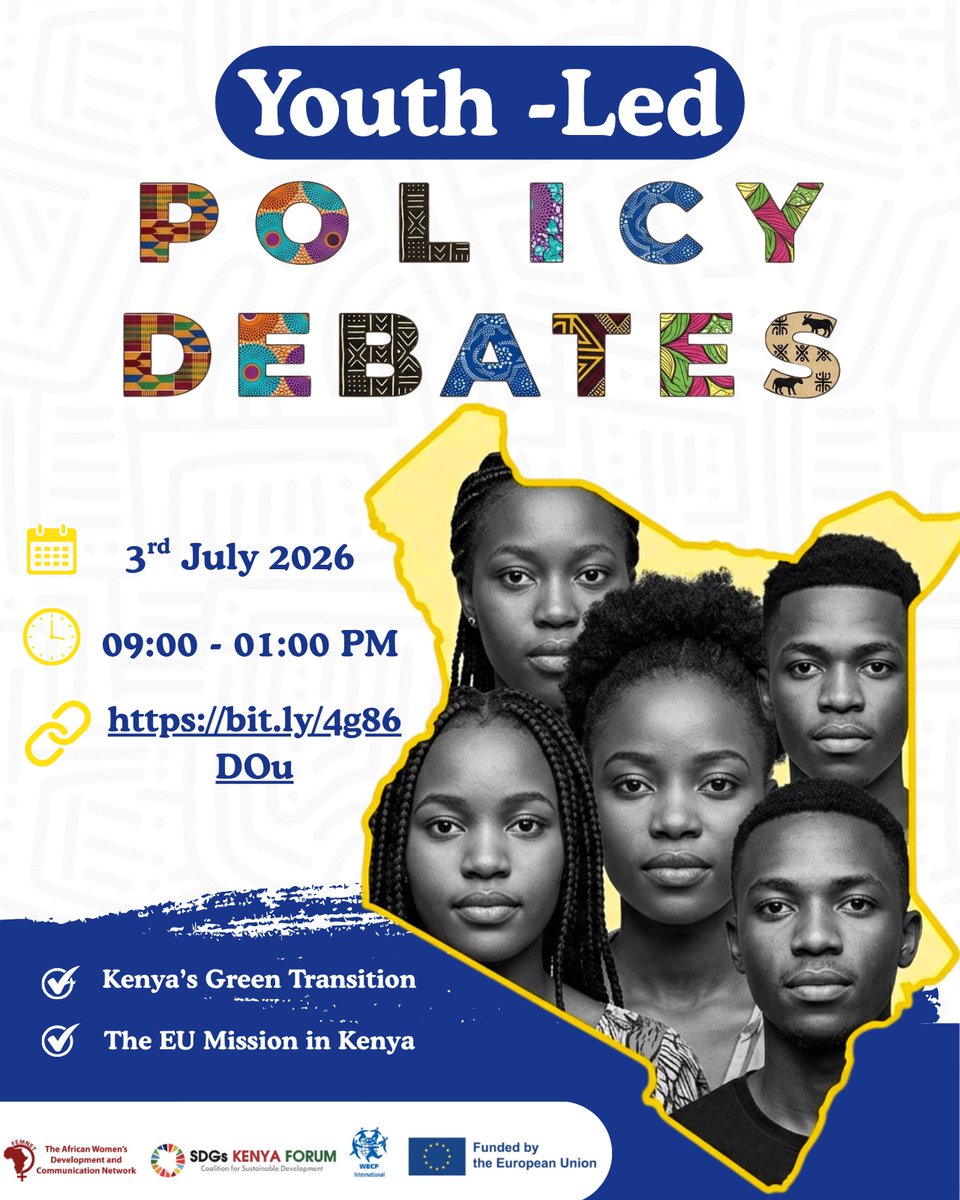 SDGsKenyaForum's tweet photo. The future of policy isn’t being written for youth. It’s being driven BY youth! 🌍✨
Join the EU #META Youth-Led Policy Debates

🗓️ Friday, 3rd July 2026
⏰ 09:00 AM - 01:00 PM EAT
📍 Register to join the conversation: https://t.co/7Prvc3Jn6f
#META
#InclusiveStructuredDialogues https://t.co/dtTEnk0iT0