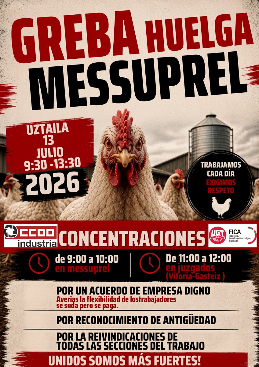 CCOOindustria's tweet photo. Uztailaren 13an greba eta borroka eguna egingo dute Messuprelen lan eskubideak hobetzeko!
Jornada de lucha y huelga en Messuprel el próximo 13 de julio.
🔴Conquistamos derechos! https://t.co/mINZPtBtq1