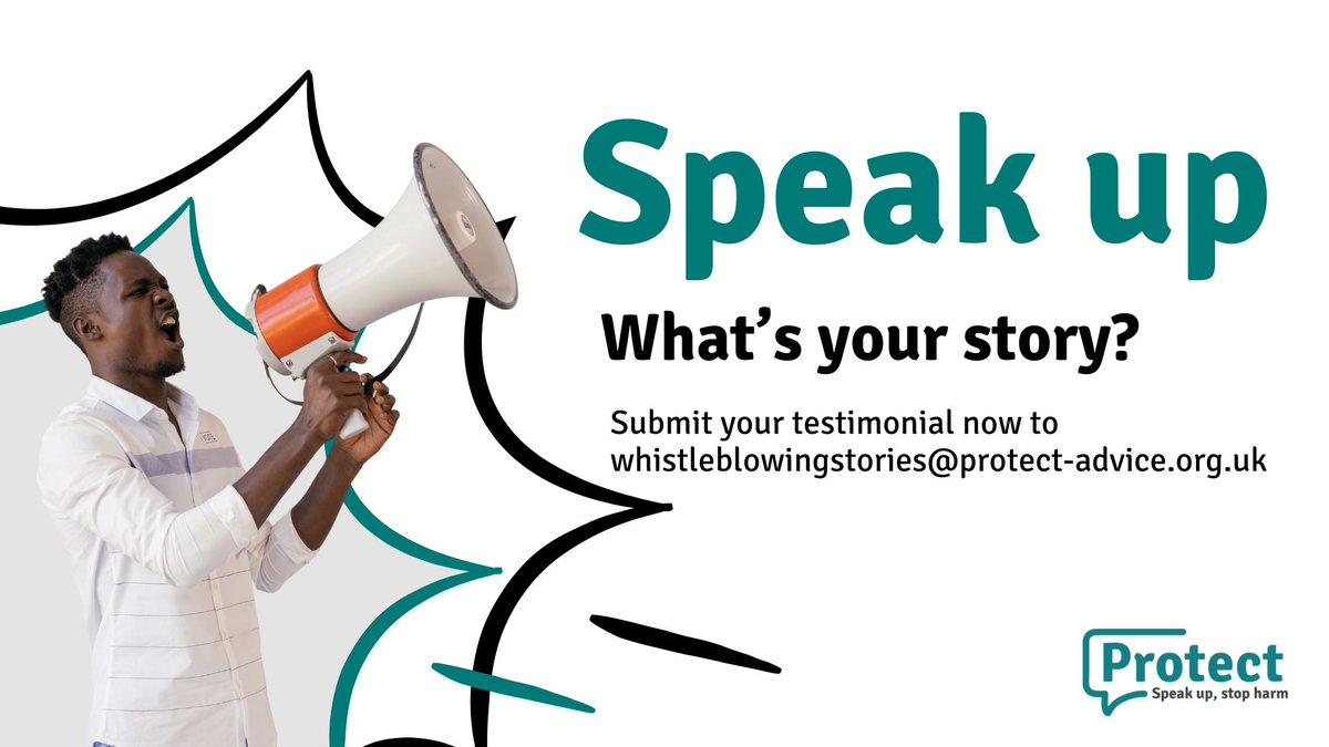 WhistleUK's tweet photo. Have you blown the whistle on wrongdoing in your workplace? 

We want to hear your story. We are looking for reflections and experiences from those who have spoken up against harm .

Don't hold back. https://t.co/UlcxNedNcU https://t.co/gheHT8oHZE
