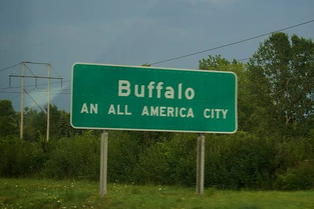Anne8065's tweet photo. The biggest lie ever!  
This is a real sign on the I-90 coming into Buffalo https://t.co/uqc315TKIp