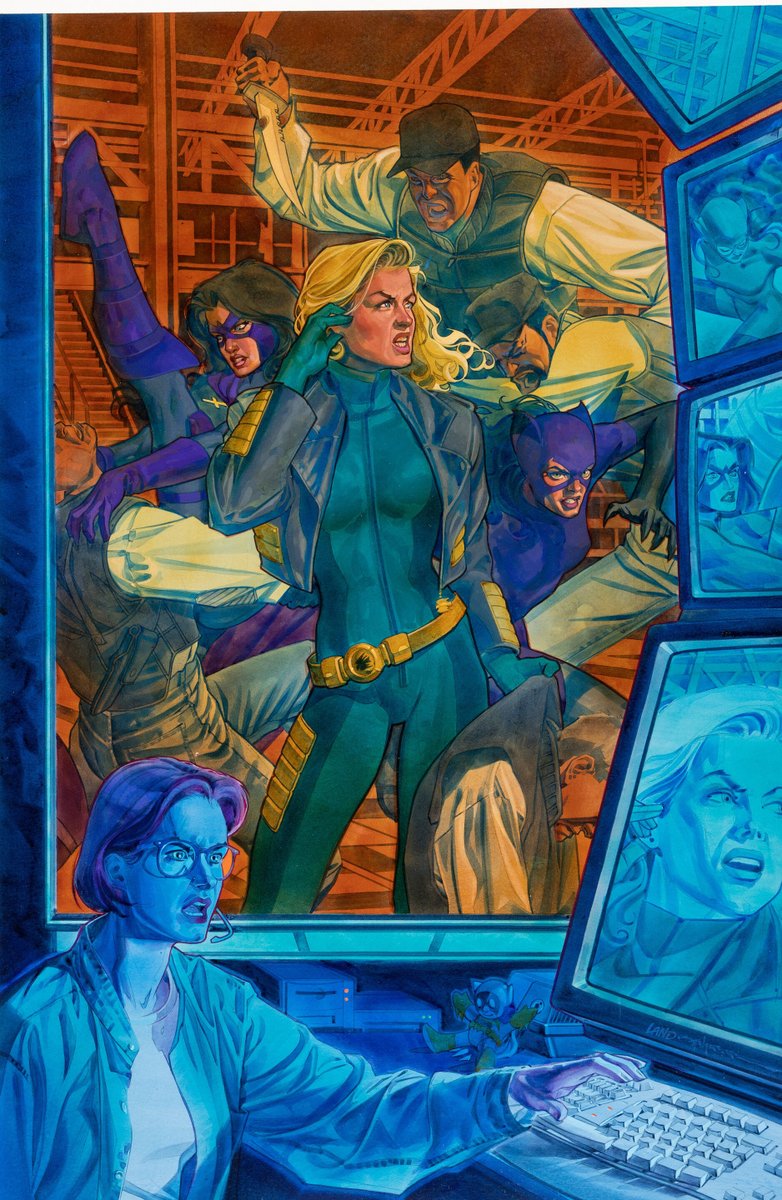 PopverseSays's tweet photo. Original painted art for a DC Comics Birds of Prey poster by Greg Land and Brian Stelfreeze, from 1997. https://t.co/gaHHiyLc4f