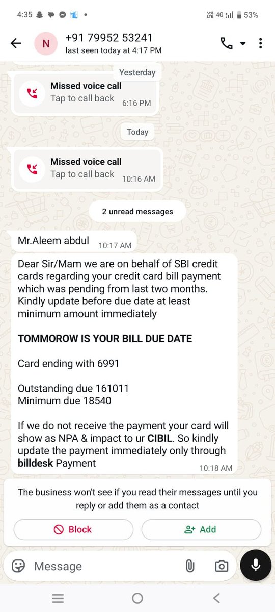 Medicalstore005's tweet photo. @SBICard_Connect Your agents are harassing me by calling my family and making 20 to 30 calls daily. My business has suffered losses. I need one month's time. Kindly stop the harassment and provide a 1 month DND immediately. @RBI @RBIsays @FinancialTimes @FinMinIndia https://t.co/QzhdVhnMxJ