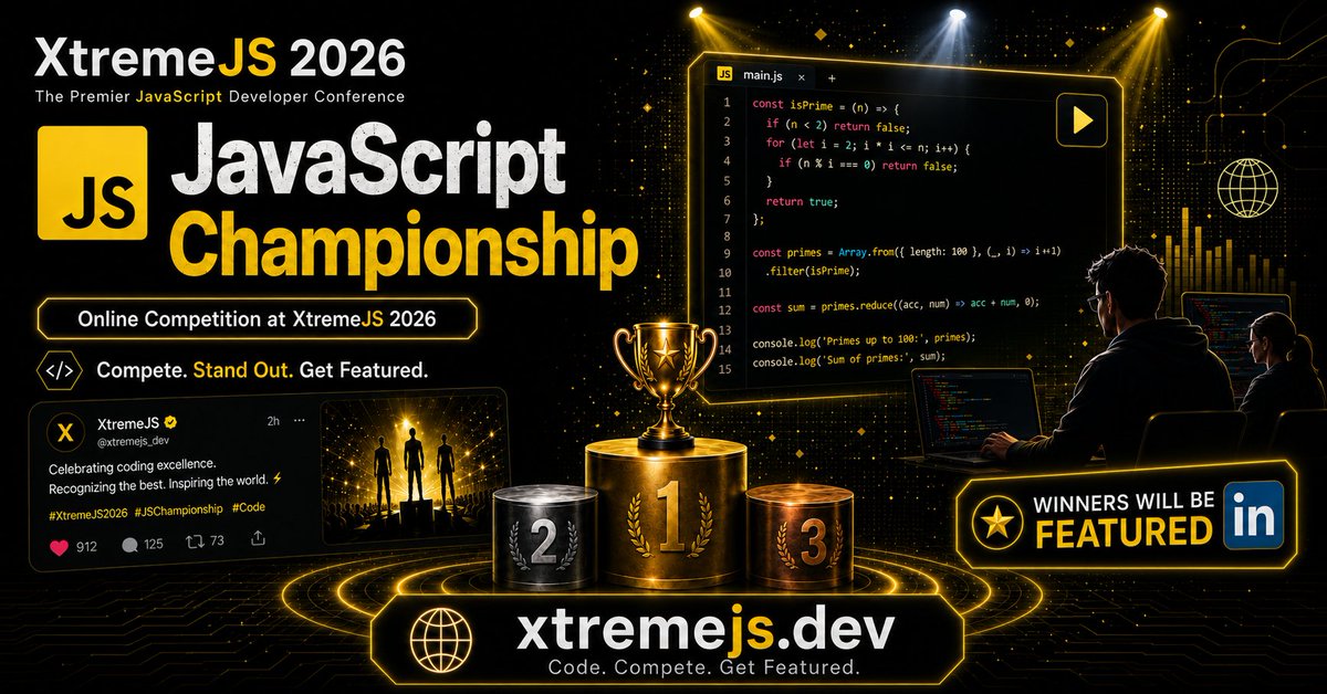 xtremejsconf's tweet photo. The JavaScript Championship at XtremeJS 2026 is a great opportunity for students, junior developers, and experienced developers who are currently looking for their next position to show what they can do.
https://t.co/v4xilOLRtR https://t.co/YPi4j0UXsb