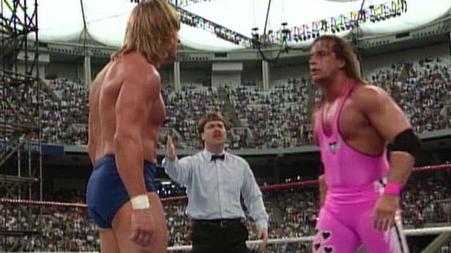 rruffen's tweet photo. So my young son wanted to see me referee a match from WWE so I showed him this classic from wrestlemania is the first time that I’ve watched the whole match in quite  a while the psychology was absolutely perfect. It was a perfect pro wrestling match and no tables broken! https://t.co/pIryAoziWA