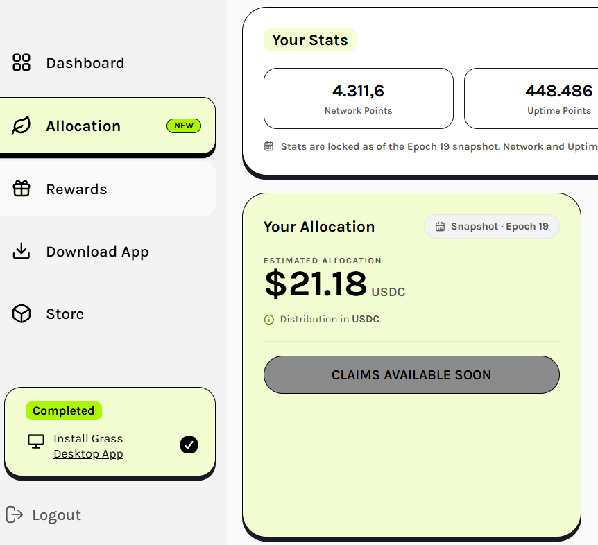 elynnn217's tweet photo. Grass s2 snapshot complete, check your allocation 

Rewards will be paid in USDC, not solana:Grass7B4RdKfBCjTKgSqnXkqjwiGvQyFbuSCUJr3XXjs token. https://t.co/opWtKP8jP2