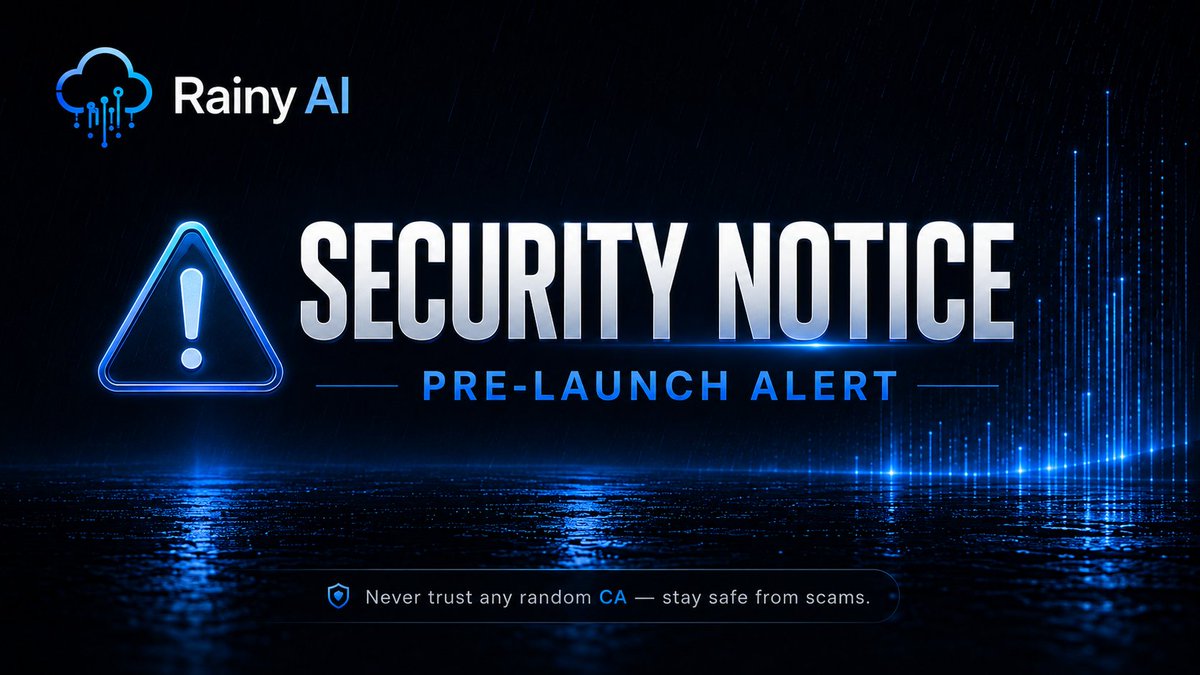 TryRainyAI's tweet photo. ⚠️ $RAINY SECURITY NOTICE 🌧️

Launch is around 1 hour away. ( Just at 13 UTC )

Please stay safe and double-check everything before trading.

Official $RAINY CA will be shared ONLY through our official channels:

Until then, any contract claiming to be $RAINY is fake.

Do not trust random DMs.
Do not click unknown links.
Do not ape unofficial CAs.

The Base rainy season is Starting — stay early, but stay safe.

RAINY on @base 🌧️