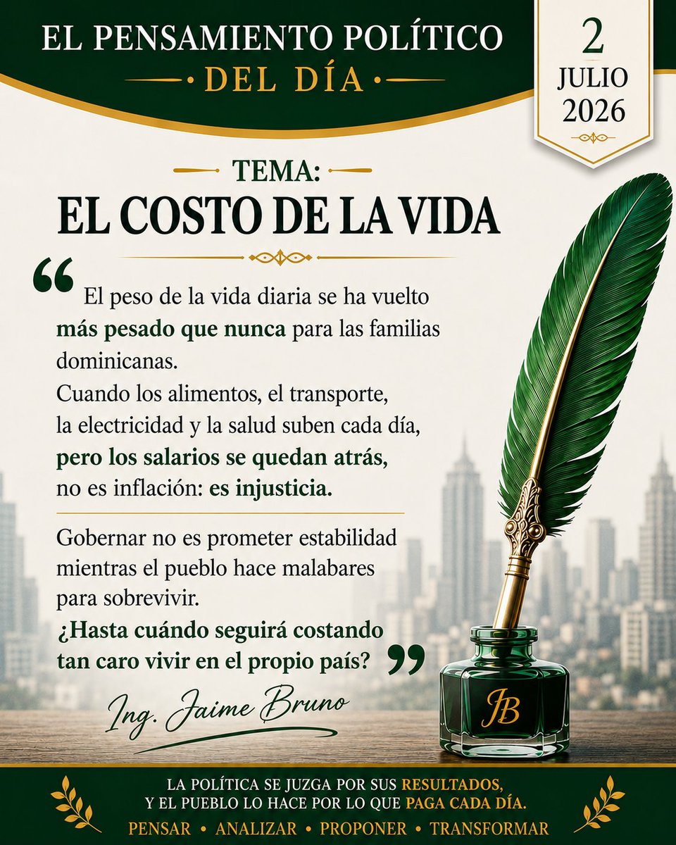 jamesbrurd's tweet photo. 🧠 EL PENSAMIENTO POLÍTICO DEL DÍA

El peso de la vida diaria se ha vuelto más pesado que nunca para las familias dominicanas. Gobernar no es prometer estabilidad mientras el pueblo hace malabares para sobrevivir. https://t.co/RdvE8daLJb