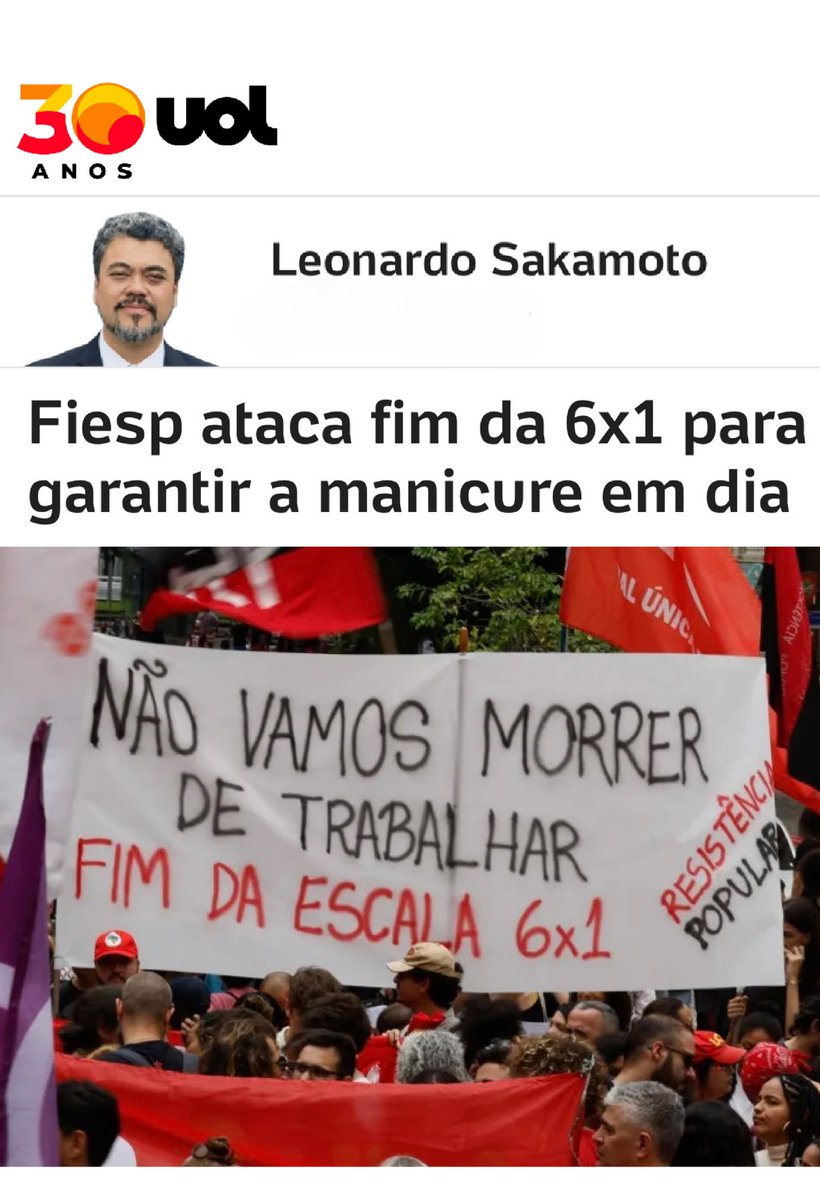 blogdosakamoto's tweet photo. Fiesp ataca fim da 6x1 para garantir a manicure em dia… - Veja mais em https://t.co/WXfDEGMWM8 https://t.co/TtNImhqVDQ