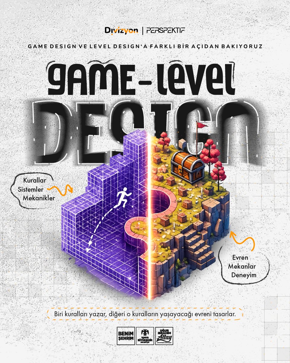 divizyon_org's tweet photo. 🎮 Oyun geliştirmek istiyorum diyorsan, önce şu soruyu sorman gerekiyor: Oyunun kurallarını mı tasarlamak istiyorsun, yoksa oyuncunun keşfedeceği dünyaları mı?

Game Design ve Level Design çoğu zaman aynı şey sanılıyor. Oysa biri oyunun sistemlerini, mekaniklerini ve dengesini kurarken; diğeri bu sistemlerin hayat bulacağı deneyimi ve evreni tasarlıyor.

Hangisinin sana daha yakın olduğunu keşfetmek için kaydır. 👉 Ve unutma; fikirlerini geliştirecek doğru ortamı bulmak da en az doğru uzmanlık alanını seçmek kadar önemli.

Divizyon, oyun geliştirmek isteyen gençlerin üretim yolculuğuna destek olmak için burada. 🚀
