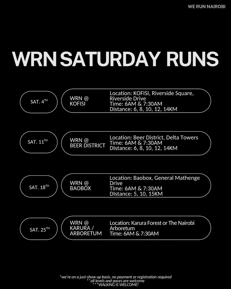 werunnairobi's tweet photo. We made it half through the year and we can’t wait to begin July on a high note! See the dates and mark your Calendar. #werunnairobi https://t.co/5qNn9ZAIbV