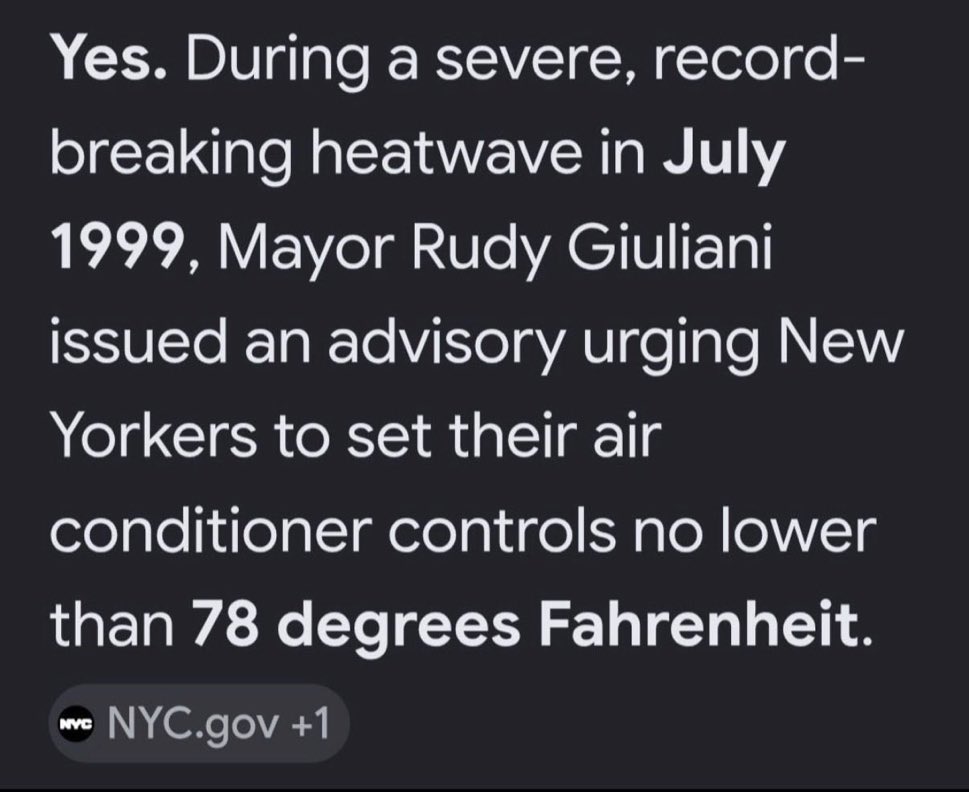 WUTangKids's tweet photo. Holy shit….even Rudy Giuliani was doing the communist stuff back in 1999 telling us to turn the AC to 78° https://t.co/6F48j4jzu3 https://t.co/9Buj0wU2sL