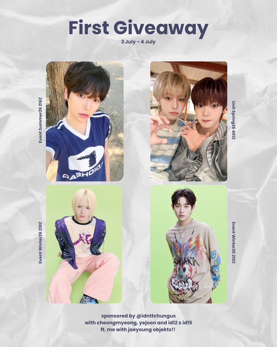 taeinii's tweet photo. first giveaway!

rules : 
- likes and rt
- comment ur cosmo id
- watch Snowy Summer by Close Your Eyes and Pretty Boy Swag by idntt first till last durations
- send proofs in comments

participate this giveaway and i will announce 4 winners in 5 July. goodluck! https://t.co/ocErr4xL2g