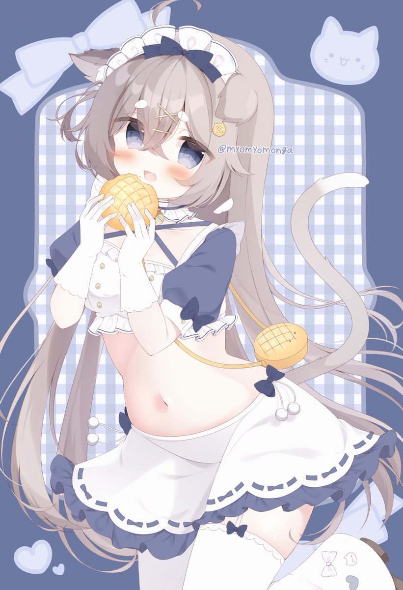 Myomyomonga's tweet photo. メロンパンとねこみみメイド🐈‍⬛
#イラスト　#オリジナル https://t.co/t34PBsBwrU