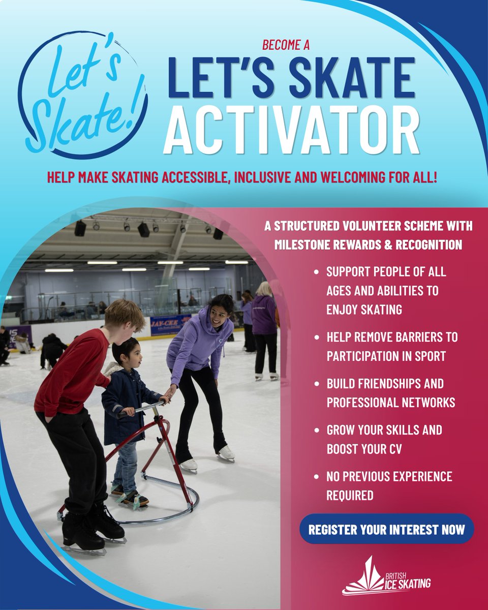 BritishIceSkate's tweet photo. 📣 Love skating? Love making a difference?
Volunteer as a Let's Skate Activator & help support opportunities for disabled people to experience the joy of skating.
Find out more & register your interest: https://t.co/3KGUAMY3Xb
#LetsSkate #SkatingForAll #MakeADifference https://t.co/ISU9pLy7tZ