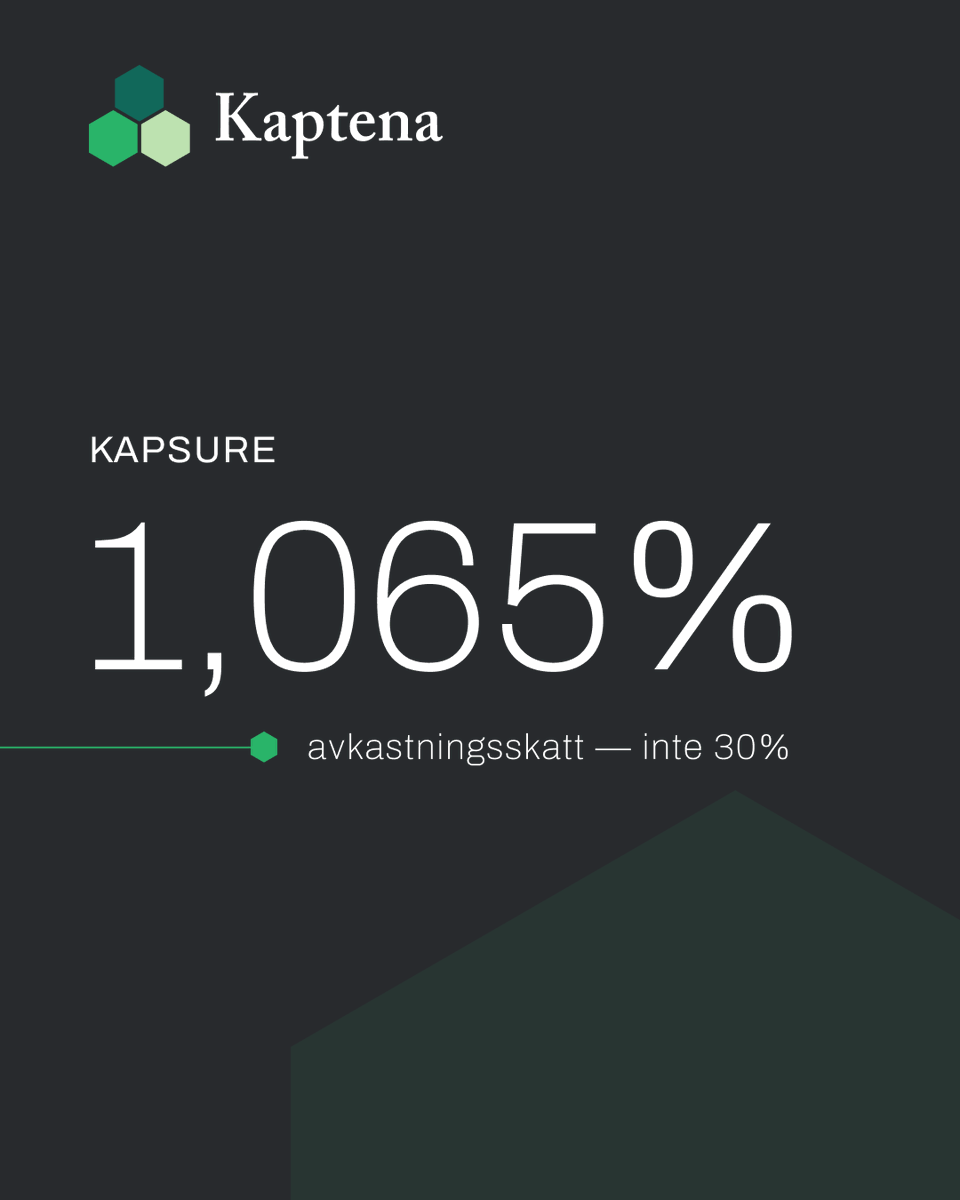 kaptenaab's tweet photo. 30% kapitalvinstskatt på dina onoterade aktier.

Det är standardläget, men det behöver det inte vara.

Med Kapsure, vår kapitalförsäkring för onoterade värdepapper, betalar du istället en låg årlig avkastningsskatt (1,065% för 2026). https://t.co/N54KLRHy8a