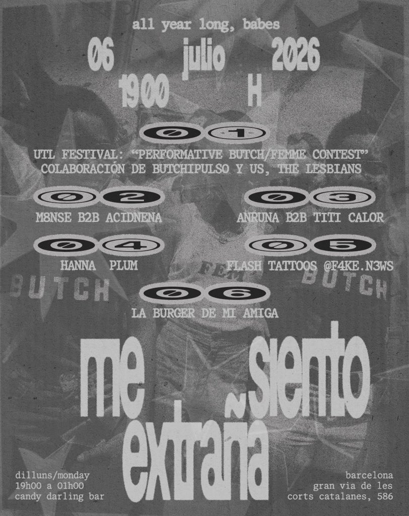 butchipulso's tweet photo. ola hola… venimos a informar de que este lunes tenéis dos citas con nosotres junto us, the lesbians!… 

por la noche en candy darling bar con me siento extraña volveremos a hacer el PERFORMATIVE LESBIAN CONTEST!

aquí abajo tenéis los links de inscripción⬇️ https://t.co/Z6czjiLw7S