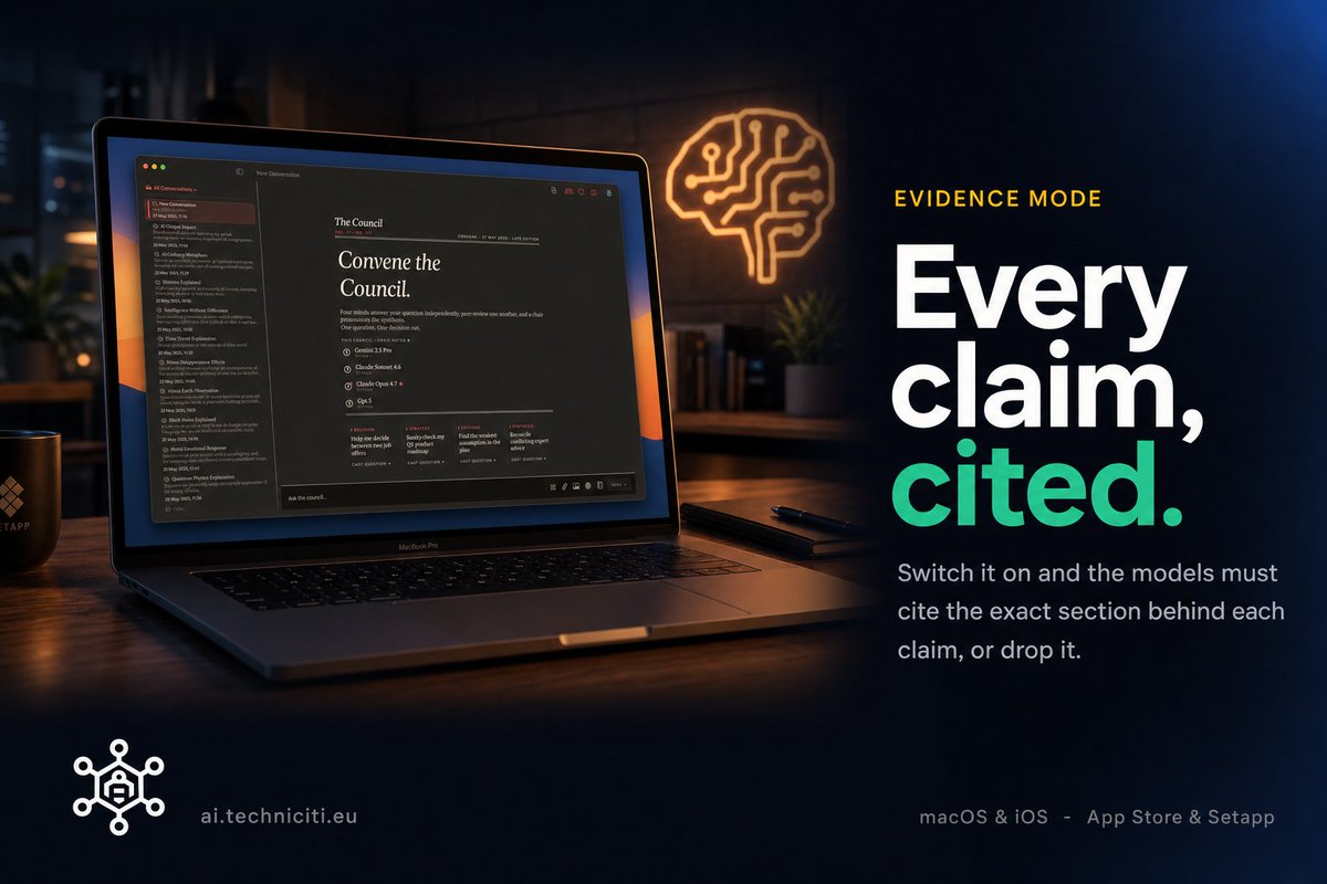benfrancis's tweet photo. The quiet danger in AI document analysis is the invented citation.

AI Council's Evidence Mode forces every claim to cite the exact section it came from. No source, no claim. https://t.co/MQ2h84j4ec