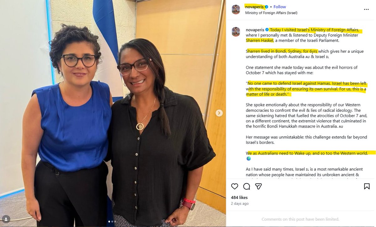 KateEmersonBri's tweet photo. Peris is back in Israel. Sharren Haskel is a big hater, so it's no surprise that Peris would idolise her. The comment is interesting-Israel was left to ensure its own survival. Aren't most nations in that boat? No mention of the fact that Israel has not allowed Palestine to ensure its own survival-in fact, the total opposite #FREEPALESTİNE