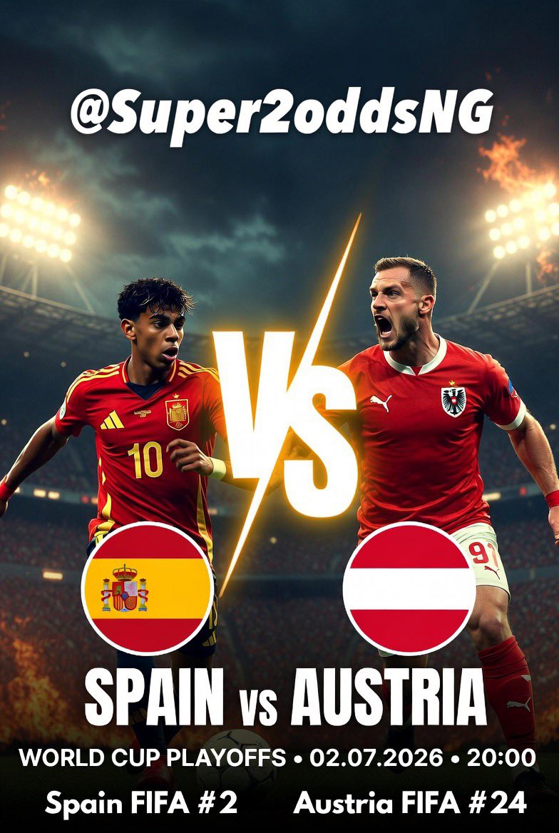 Super2oddsNG's tweet photo. 🔥 PREDICT:

“Winner + Both Teams To Score (BTTS)” 

Your response should be in this format: 

Spain 2-1/BTTS: Yes OR 
Spain Win/BTTS: No

Full Rules to post:

•  Predict Match Winner + Both Teams To Score (Yes/No) at 90 min. 

•  Optional: Add predicted score for bonus points. 

•  Only 1 entry per person. 

•  Deadline: Match start (19:45) Nigeria 🇳🇬 Time.  

•  Winner will be announced after the game

•  Prize Gift - 10 Pi additional 5 Pi if you predict correct scores. 

Disclaimer: Bonus point will only be activate if you get the correct scores.