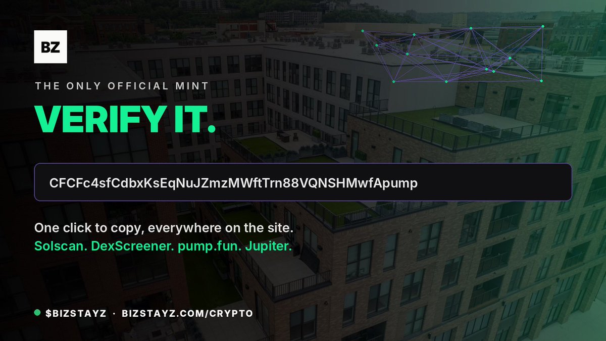 bizstayz's tweet photo. The mint address:

CFCFc4sfCdbxKsEqNuJZmzMWftTrn88VQNSHMwfApump

One click to copy anywhere it appears on the site.

Verify it on Solscan. Check the chart on @dexscreener. Buy on @Pumpfun or any @solana DEX via @JupiterExchange. 

This is the only official mint. Accept no substitutes.