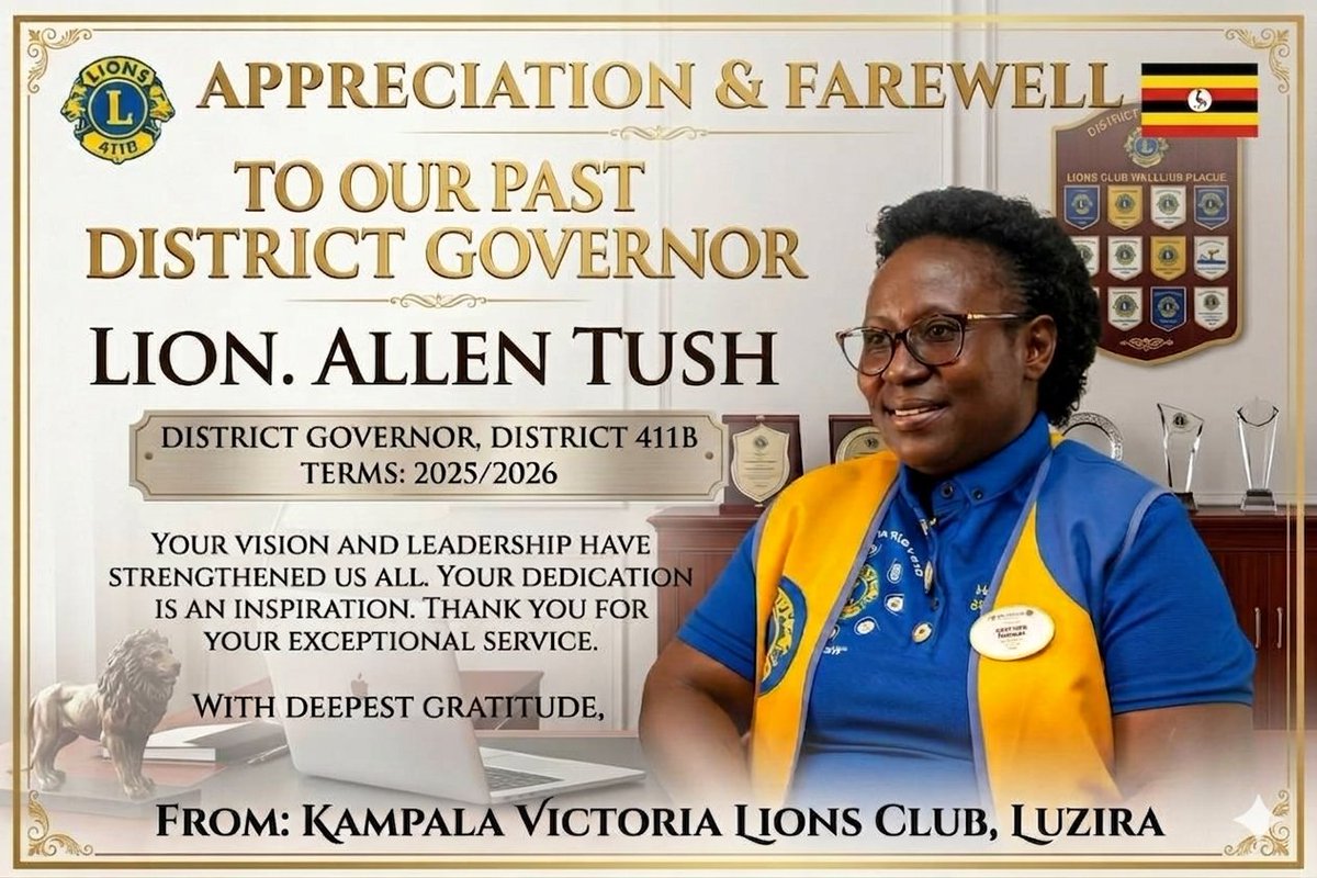 KampalaVictoria's tweet photo. Thank you, DG, for your time, your heart, and your unwavering commitment to ‘We Serve’. You guided us with wisdom, walked beside us in every project, and made every Lion feel valued. We will miss your leadership, but your legacy will continue in every life we touch... 
WE SERVE. https://t.co/896PSC0Qg1