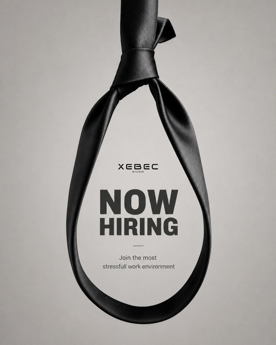 Xebec_studio's tweet photo. We're hiring. But not for comfort.

We move fast. We challenge ideas. We obsess over details. We don't settle for average.

If you're looking for an easy 9–5, this probably isn't for you.

If you're looking to build work you're proud of— Let's talk.
#Hiring #XebecStudio https://t.co/C9tfUcISx9