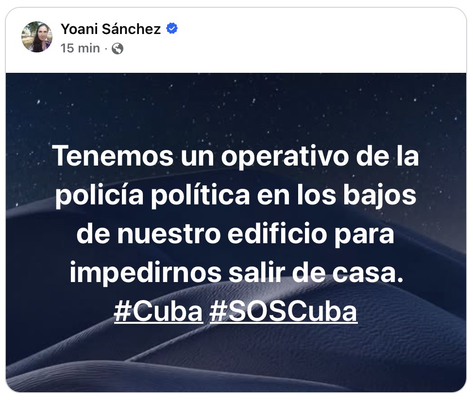 Luz_Cuba's tweet photo. Mi padre y @yoanisanchez amanecen hoy 2 de julio con un operativo policial en los bajos del edificio. No más represión contra la prensa en #Cuba. #SOSCuba
#CubaLibre2026 https://t.co/CPpS3Cw26L