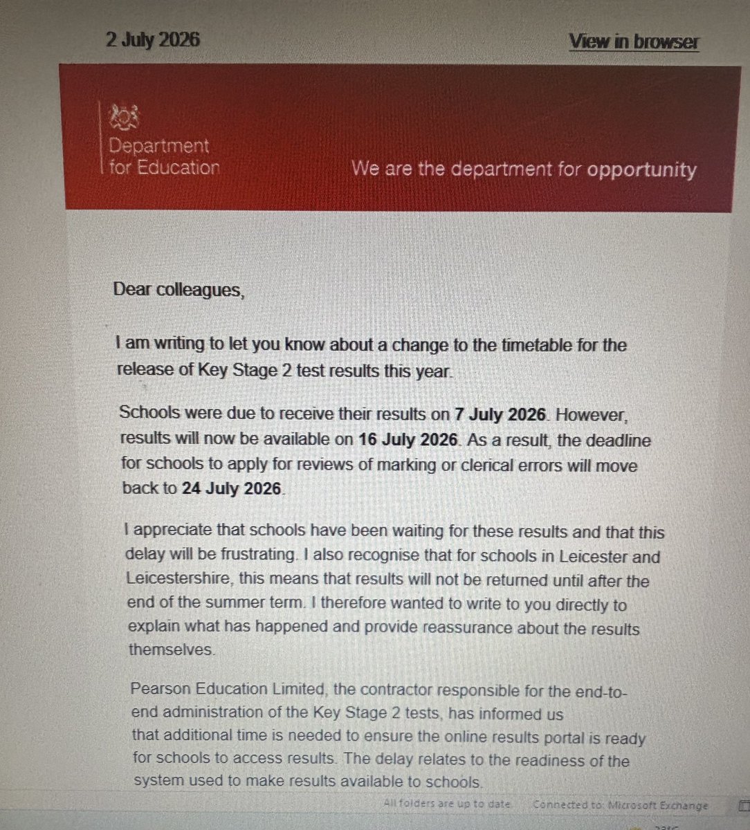 OhLottie's tweet photo. It is unacceptable to move the deadline for applying for marking reviews to 24th July. 

We are on holiday. What about leader wellbeing and workload? What if we are out of the country?

This must be changed. 
@tes @bphillipsonMP @jon_severs @ASCL_UK @NAHTnews @educationgovuk https://t.co/1GPRqY6dU3