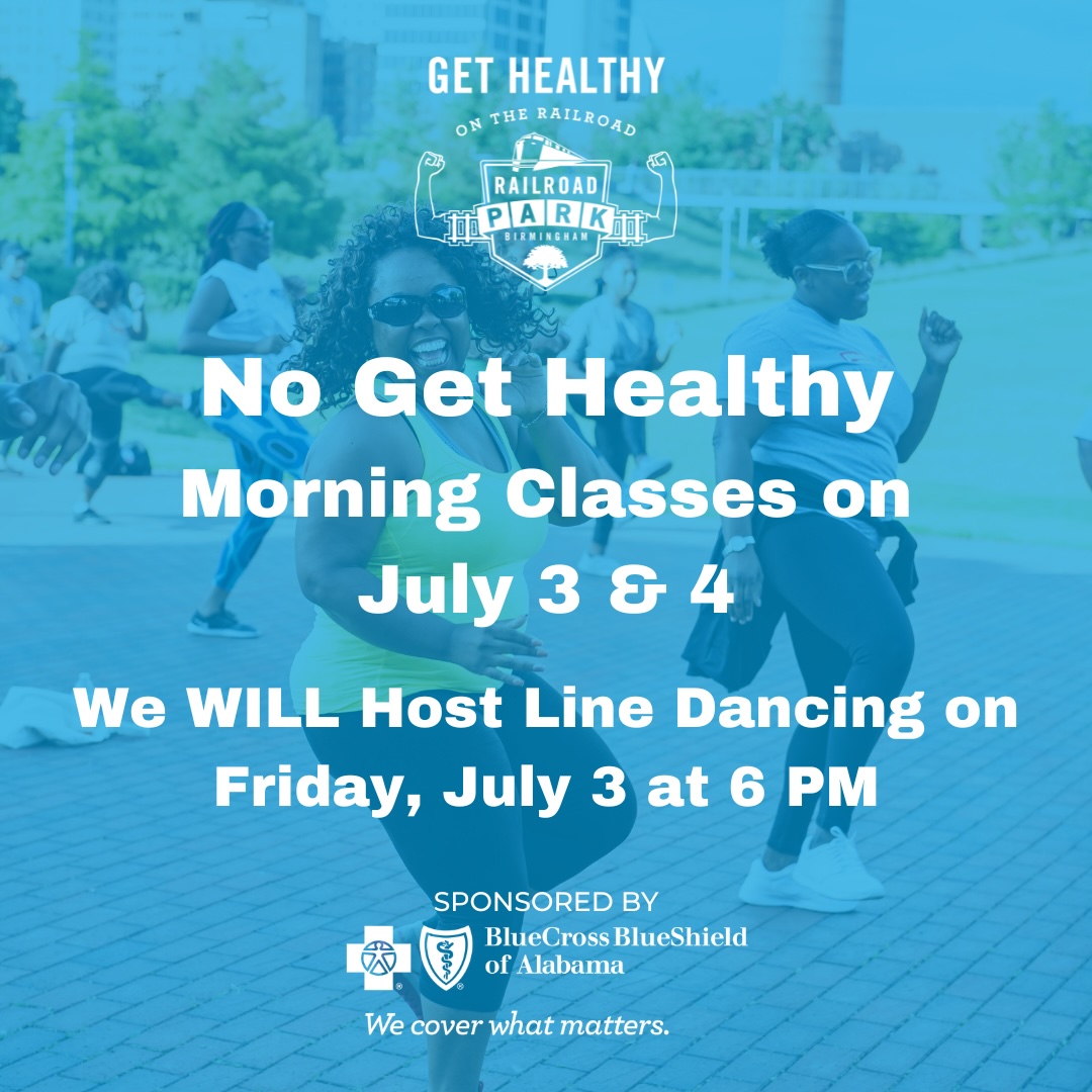 RailroadPark's tweet photo. Be Advised: We will NOT host Get Healthy on the Railroad Friday morning 7/3 and Saturday morning 7/4. However, we WILL host Line Dancing on Friday at 6 PM. Note: 1st Avenue South will be closed to traffic and bag checks will be in effect. https://t.co/cRsaqDQmPN