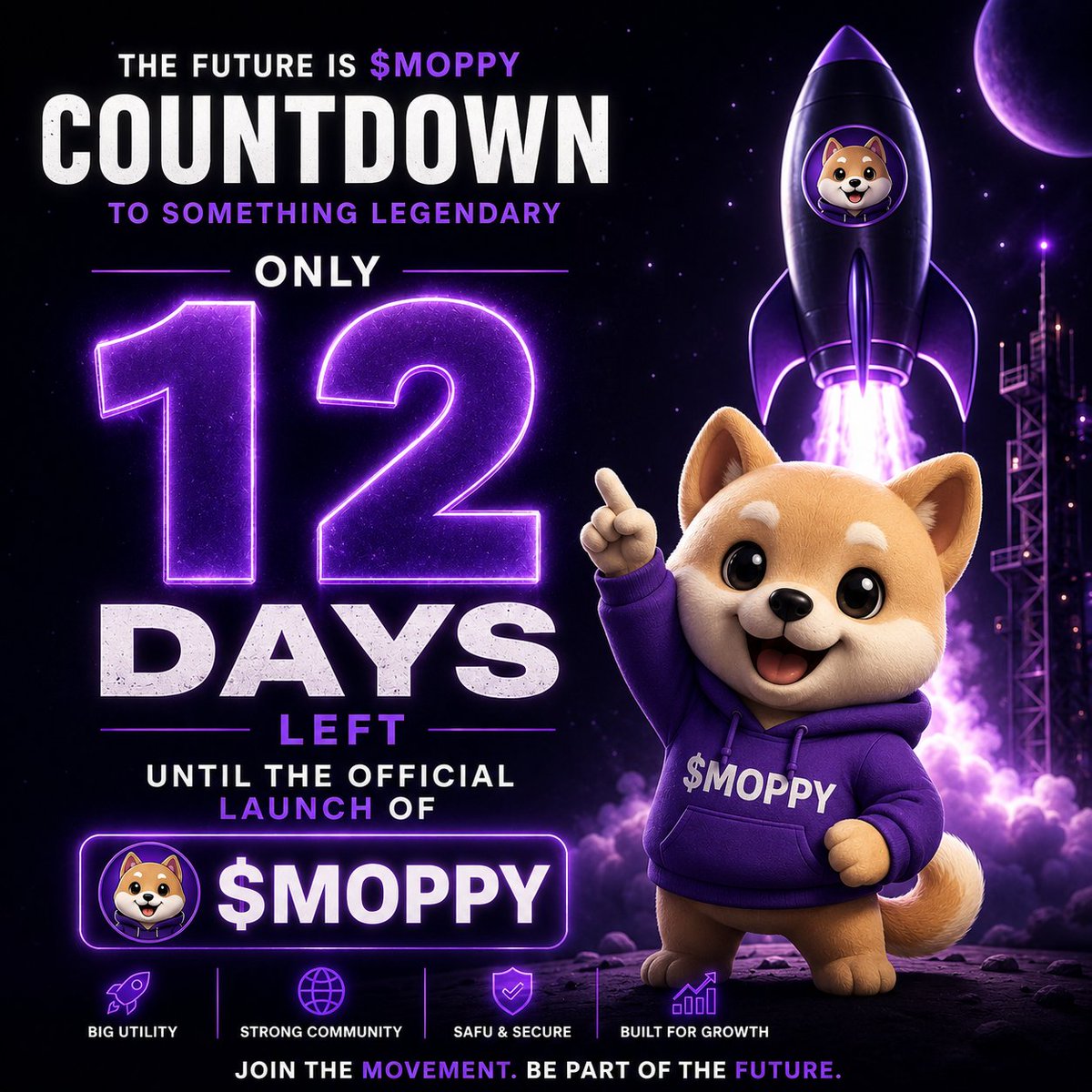 ArmyMoppy's tweet photo. The time is almost here, only 12 days left until our launch, and something new is coming. 
Is everyone ready to buy more $MOPPY at the launch?

#launch #token #crypto https://t.co/NMbBBrWUos