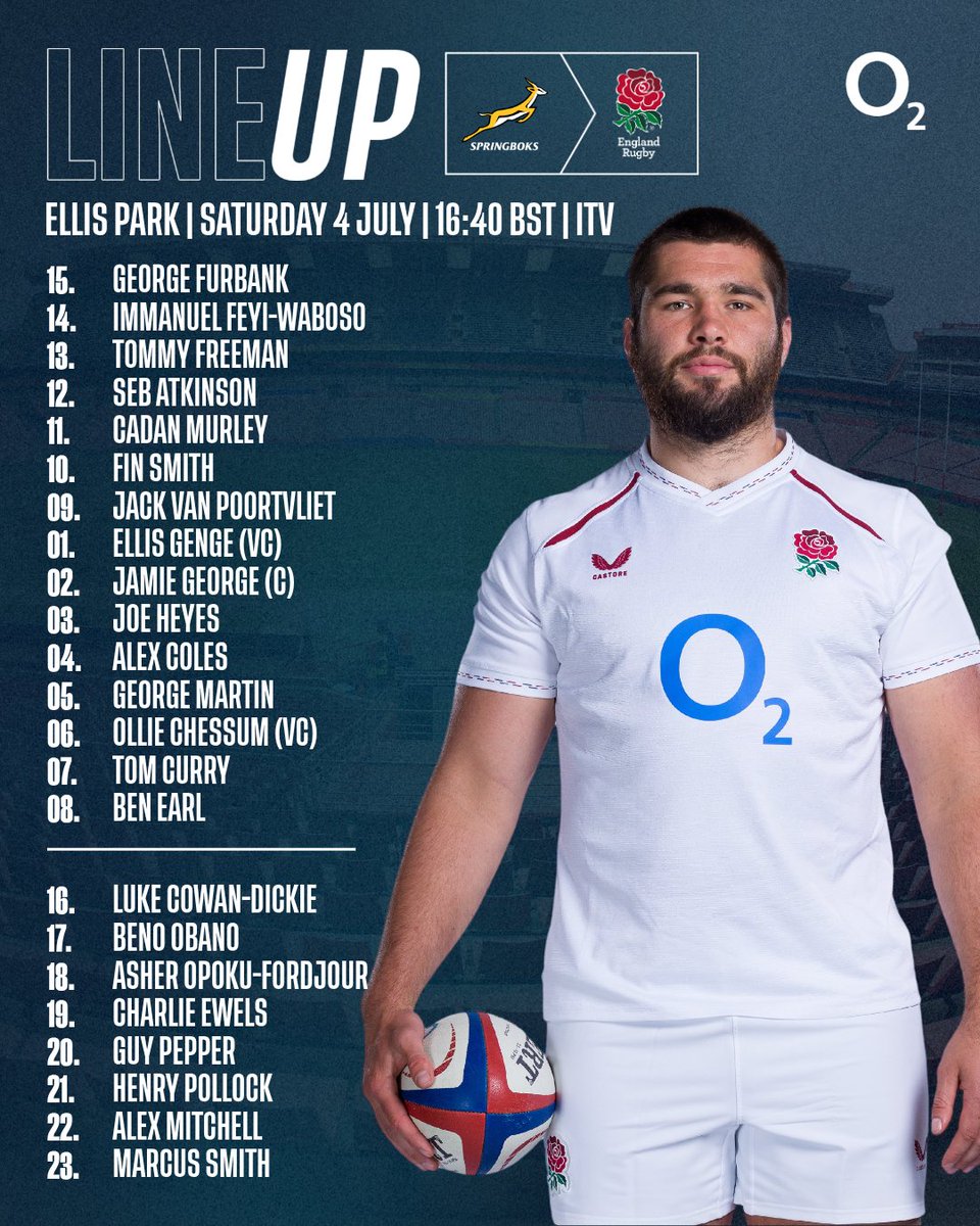 EnglandRugby's tweet photo. Ready to go 💪

Steve Borthwick has named his team for our Nations Championship opener against South Africa on Saturday, July 4 at 16:40 BST.

@O2 | #WearTheRose