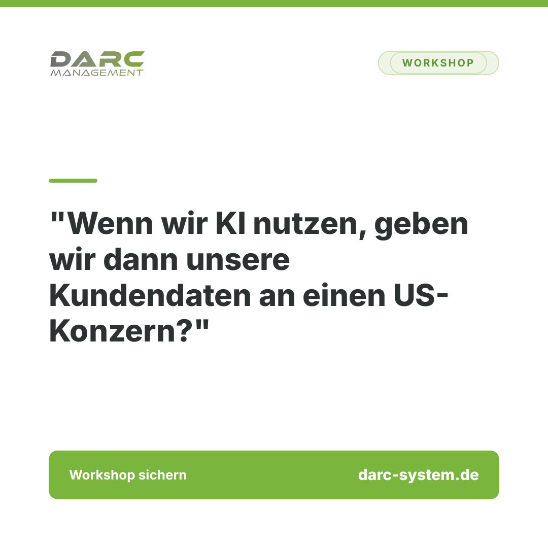 darcmgt's tweet photo. "Geben wir mit KI unsere Kundendaten an einen US-Konzern?" Müssen Sie nicht. Lokale KI läuft in Deutschland, Ihre Daten bleiben im Haus, kein Token verlässt Deutschland. Aus Datenschutz wird ein Verkaufsargument. https://t.co/OipezZRZhN #Kundenvertrauen https://t.co/tFNQF63eEM
