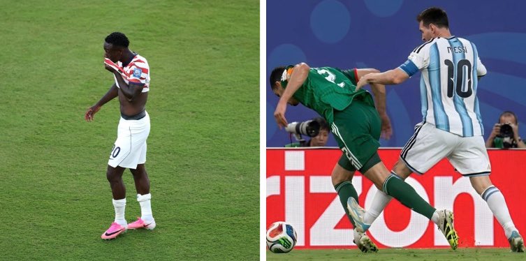 haveigotnews's tweet photo. USA striker Folarin Balogun is devastated by his red card in yesterday’s game. He should’ve asked to borrow Messi’s Cloak of Invisibility https://t.co/kAQFTYa2pI